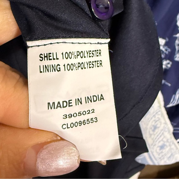 Eshakti Toile Print Crepe Belted Shirt Dress Size 2X Blue Pastoral Horse Novelty - Picture 13 of 16